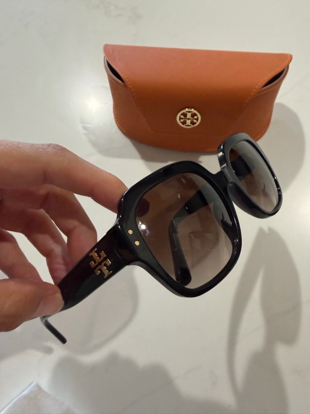 Tory Burch Black Oversized Sunglasses with Orange Case - Picture 3 of 8